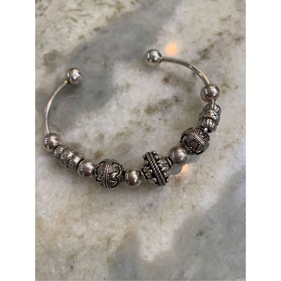 Sterling Silver Cuff Bracelet with Bali Beads - Picture 2 of 8